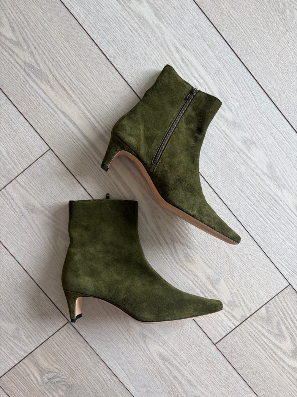 STAUD Olive Suede Pointed Toe Ankle Booties